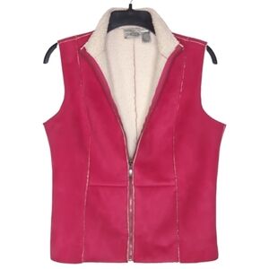 Chico's Fushia Sherpa Lined Faux Fur Zip Up Vest Size 0 (Size 4)